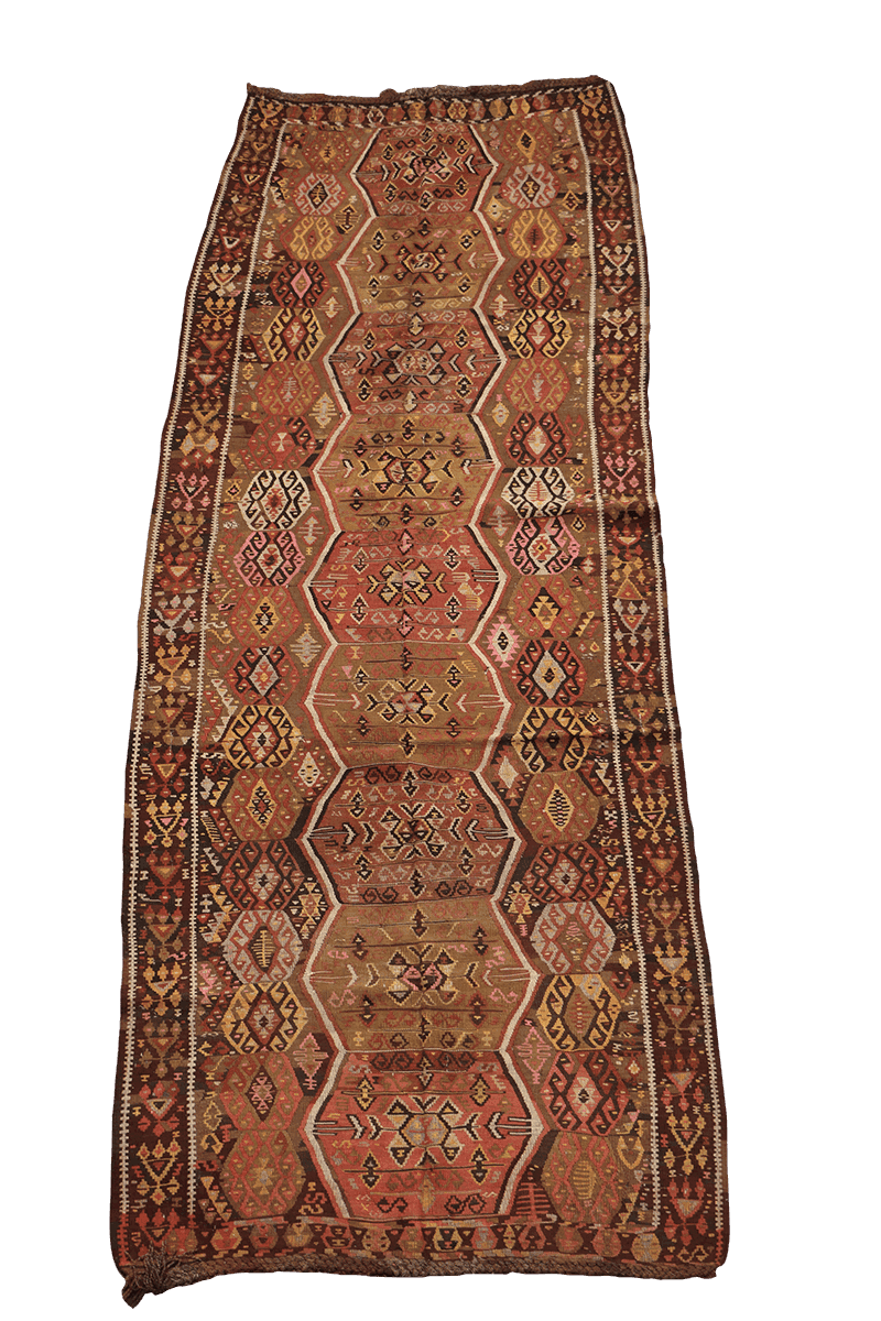 360x144cm Antique Turkish wool handmade Kilim Brown - Rugoutlet