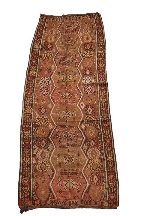 360x144cm Antique Turkish wool handmade Kilim Brown - Rugoutlet