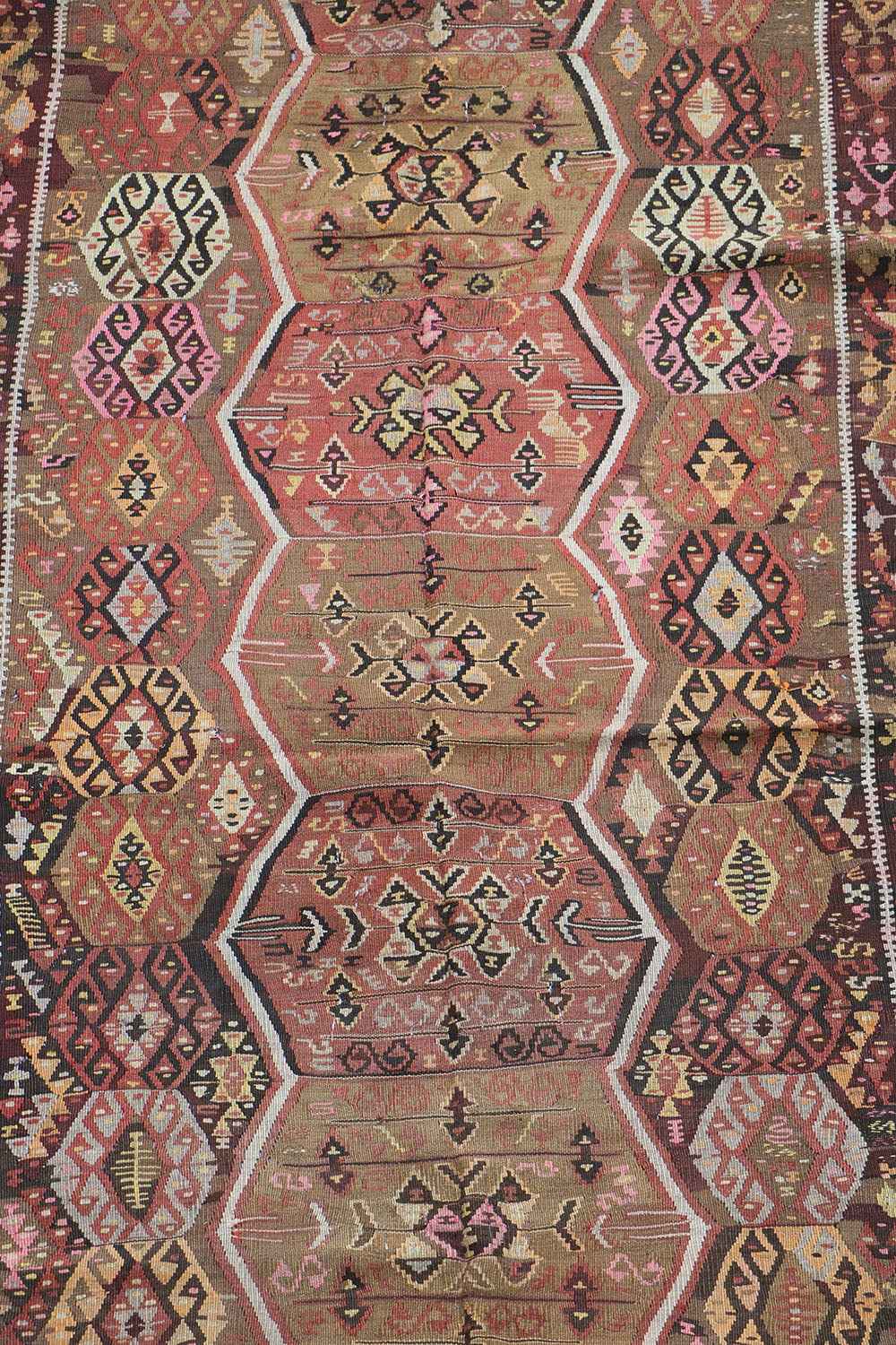 360x144cm Antique Turkish wool handmade Kilim Brown - Rugoutlet