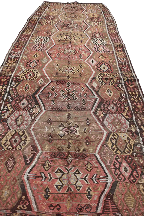 360x144cm Antique Turkish wool handmade Kilim Brown - Rugoutlet