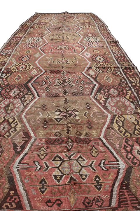 360x144cm Antique Turkish wool handmade Kilim Brown - Rugoutlet