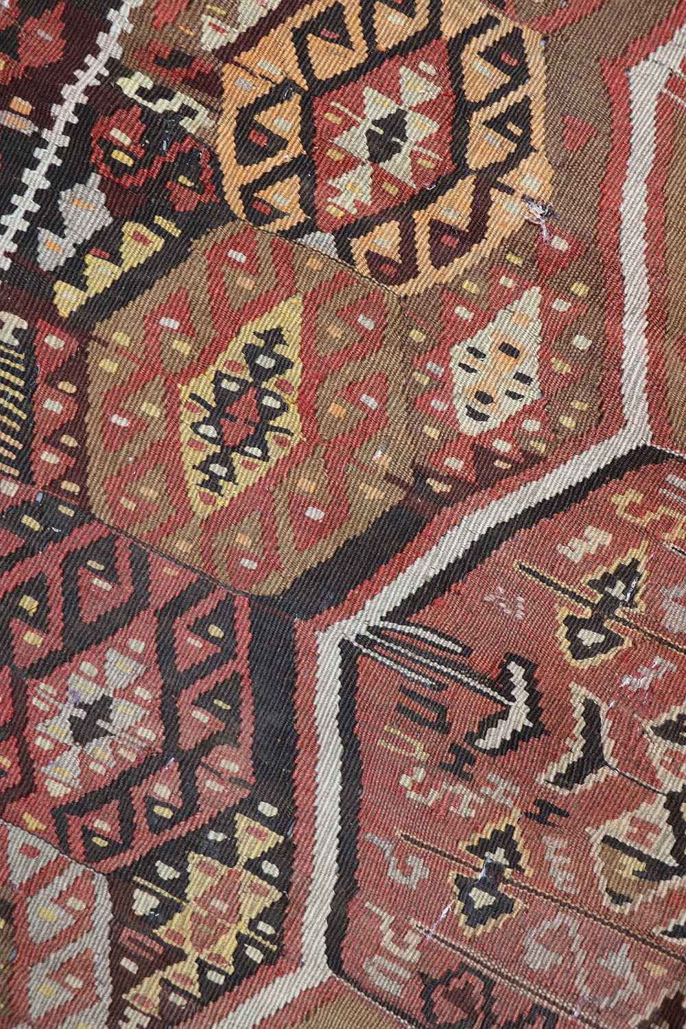 360x144cm Antique Turkish wool handmade Kilim Brown - Rugoutlet