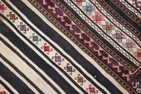 201x75cm Baluch Sumak (Soumak) Kilim Tribal Wool Handmade Beige and Black rug - Rugoutlet