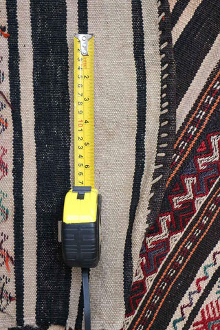 201x75cm Baluch Sumak (Soumak) Kilim Tribal Wool Handmade Beige and Black rug - Rugoutlet