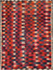 300x157 cm Antique Lori Kilim Tribal Wool Rug Handmade Red - Rugoutlet