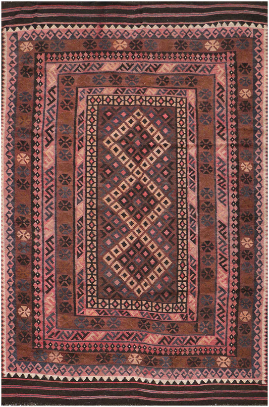 300x194 cm Afghan Kilim Wool Rug Handmade Brown