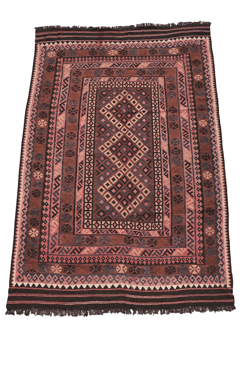 300x194 cm Afghan Kilim Wool Rug Handmade Brown - Rugoutlet