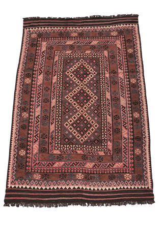 300x194 cm Afghan Kilim Wool Rug Handmade Brown - Rugoutlet