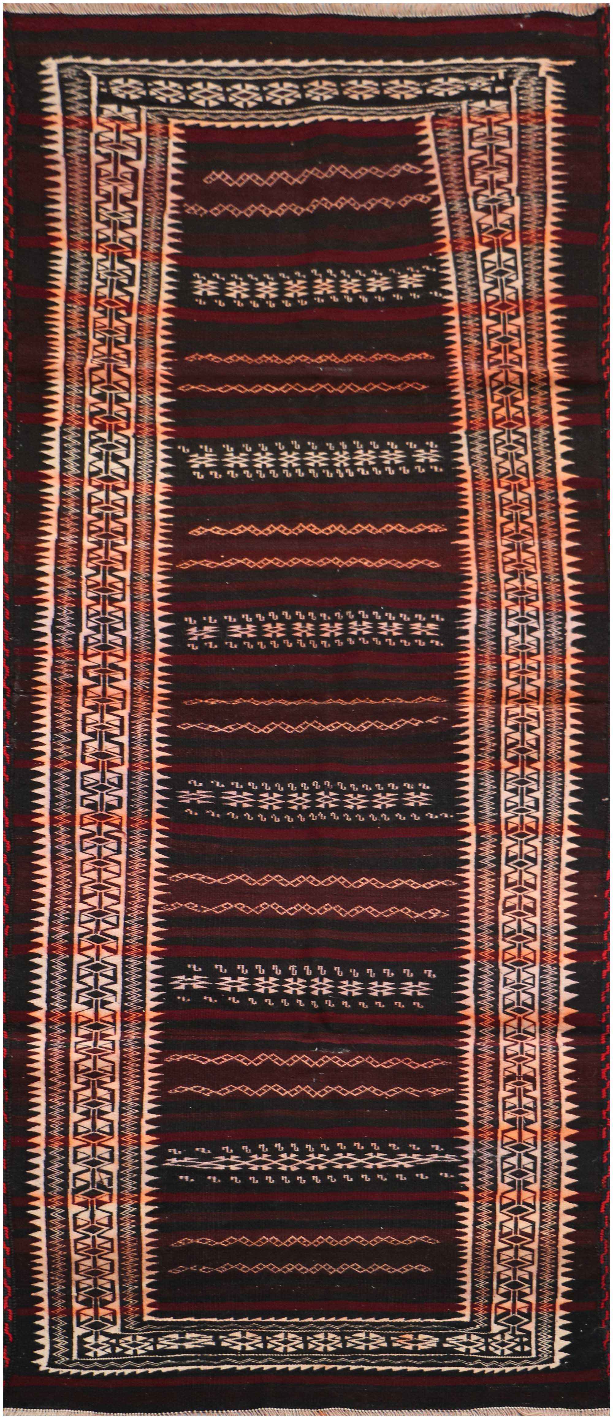 295x100 cm Baluch Kilim Sumak Tribal Wool Rugs Hand Knotted Maroon - Rugoutlet