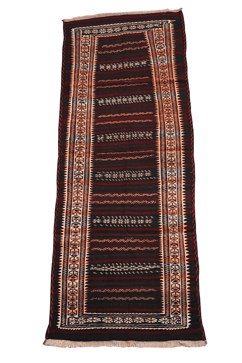 295x100 cm Baluch Kilim Sumak Tribal Wool Rugs Hand Knotted Maroon - Rugoutlet