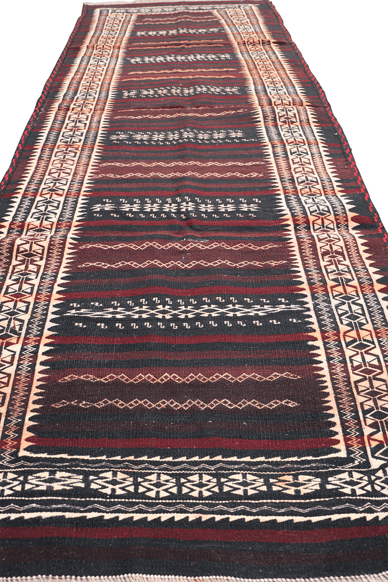 295x100 cm Baluch Kilim Sumak Tribal Wool Rugs Hand Knotted Maroon - Rugoutlet