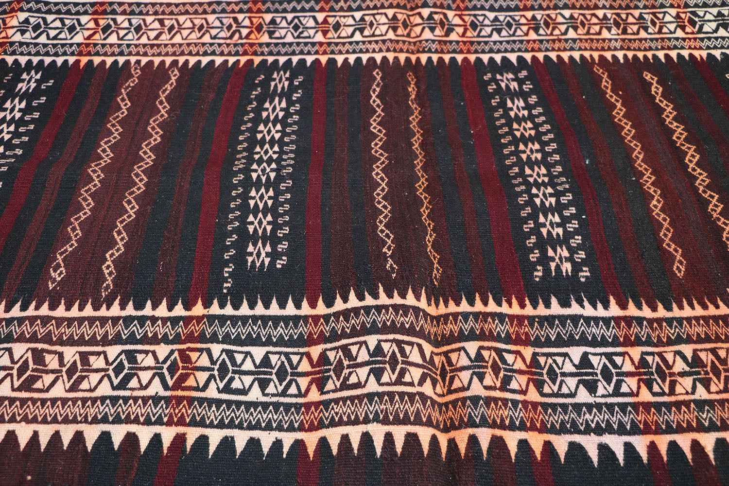 295x100 cm Baluch Kilim Sumak Tribal Wool Rugs Hand Knotted Maroon - Rugoutlet