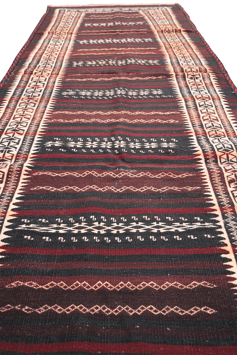 295x100 cm Baluch Kilim Sumak Tribal Wool Rugs Hand Knotted Maroon - Rugoutlet