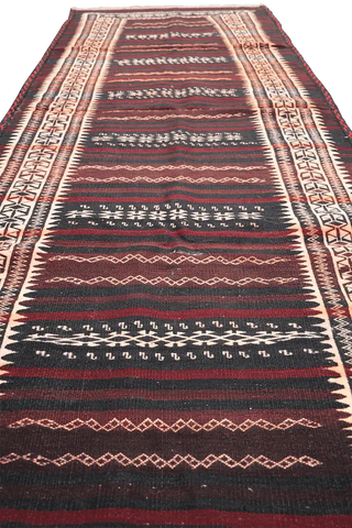 295x100 cm Baluch Kilim Sumak Tribal Wool Rugs Hand Knotted Maroon - Rugoutlet