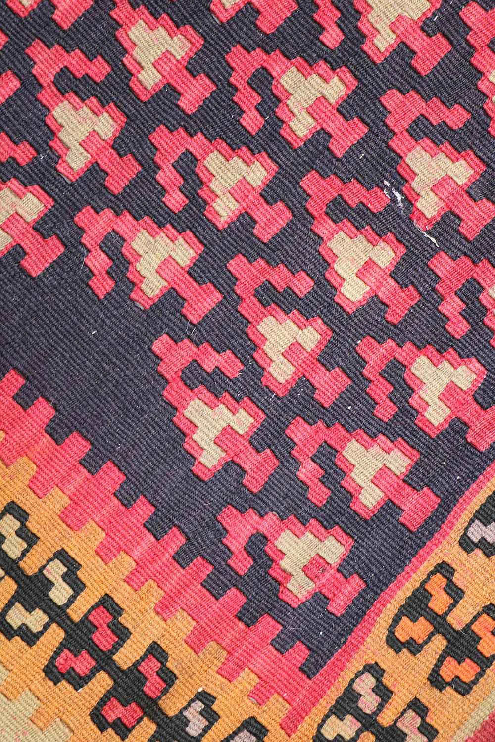 380x155cm Kurdish Kilim Senneh Wool Handmade Blue and Pink rug - Rugoutlet