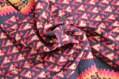 380x155cm Kurdish Kilim Senneh Wool Handmade Blue and Pink rug - Rugoutlet