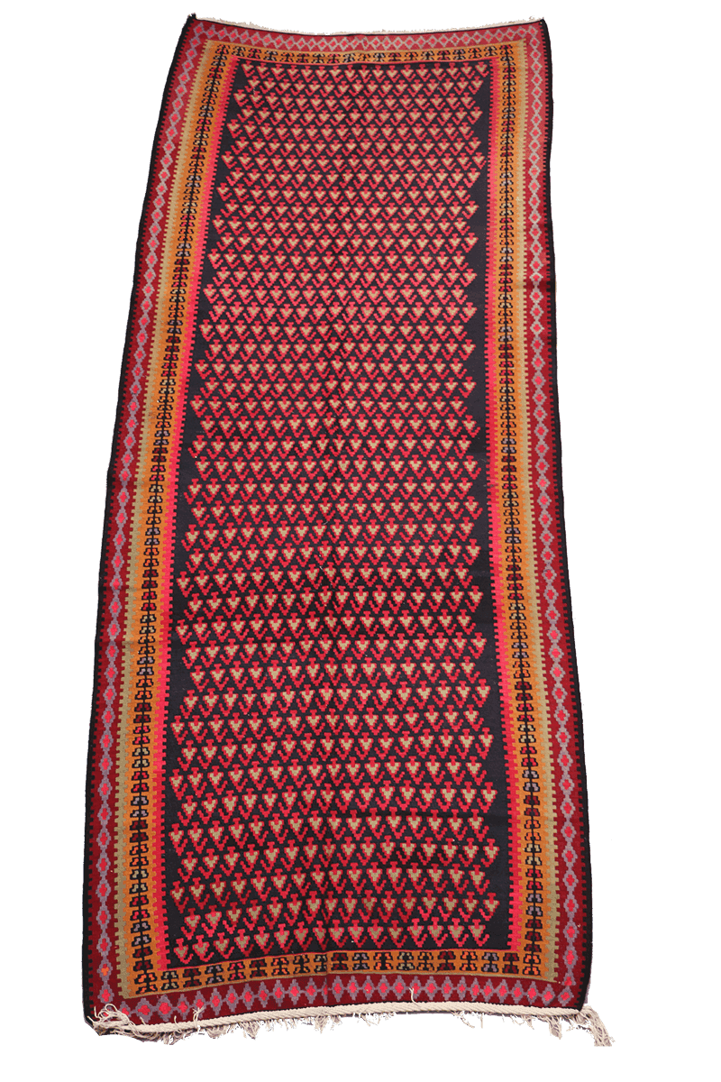 380x155cm Kurdish Kilim Senneh Wool Handmade Blue and Pink rug - Rugoutlet