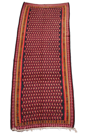 380x155cm Kurdish Kilim Senneh Wool Handmade Blue and Pink rug - Rugoutlet