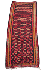 380x155cm Kurdish Kilim Senneh Wool Handmade Blue and Pink rug - Rugoutlet