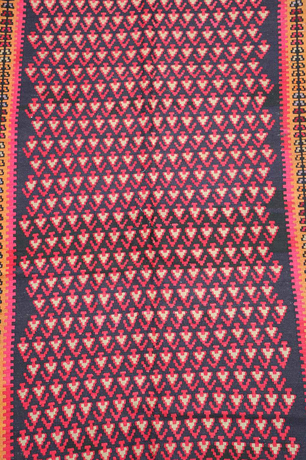 380x155cm Kurdish Kilim Senneh Wool Handmade Blue and Pink rug - Rugoutlet