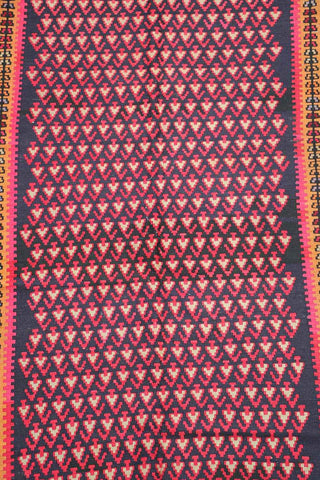 380x155cm Kurdish Kilim Senneh Wool Handmade Blue and Pink rug - Rugoutlet