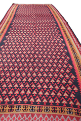 380x155cm Kurdish Kilim Senneh Wool Handmade Blue and Pink rug