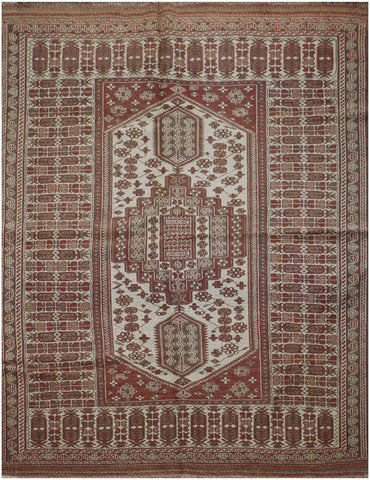 250x150cm Uzbek Sumak (Soumak) Tribal Wool Handmade Brown and Beige rug - Rugoutlet