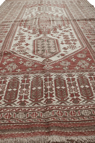 250x150cm Uzbek Sumak (Soumak) Tribal Wool Handmade Brown and Beige rug - Rugoutlet