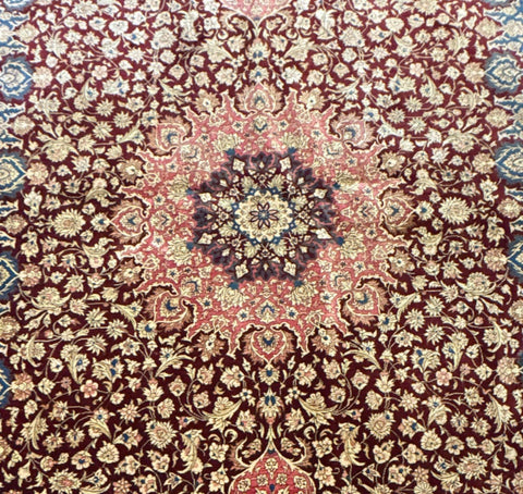 Persian Qum Handmade Silk & Wool Rug - Red & Cream - 2m x 1.35m