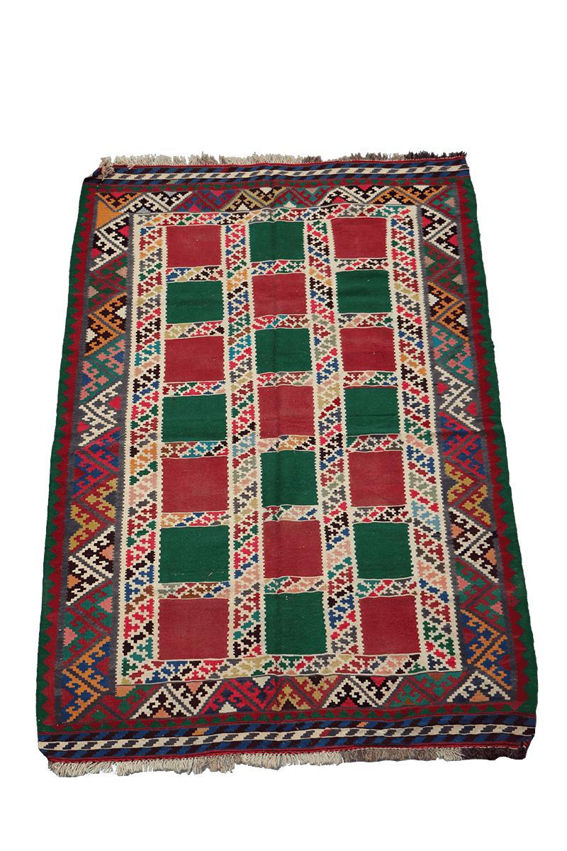 240x150 cm Shiraz Tribal Kilim Tribal Wool Rugs Hand Knotted Red Green - Rugoutlet