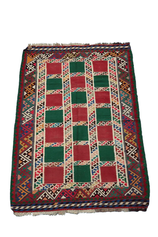 240x150 cm Shiraz Tribal Kilim Tribal Wool Rugs Hand Knotted Red Green - Rugoutlet