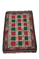 240x150 cm Shiraz Tribal Kilim Tribal Wool Rugs Hand Knotted Red Green - Rugoutlet