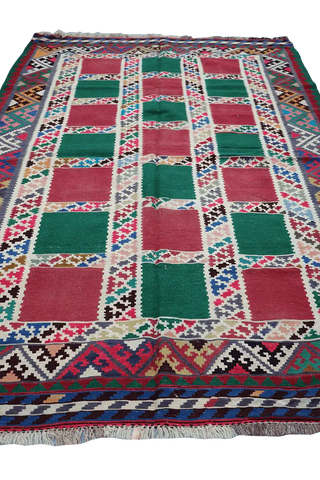 240x150 cm Shiraz Tribal Kilim Tribal Wool Rugs Hand Knotted Red Green - Rugoutlet