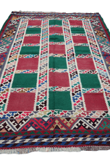 240x150 cm Shiraz Tribal Kilim Tribal Wool Rugs Hand Knotted Red Green - Rugoutlet