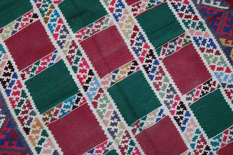 240x150 cm Shiraz Tribal Kilim Tribal Wool Rugs Hand Knotted Red Green - Rugoutlet