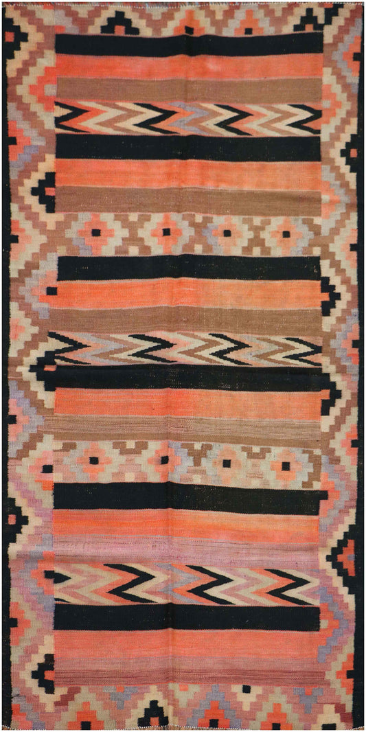 255x118 cm Qashqai Kilim Tribal Wool Rugs Hand Knotted Black Orange