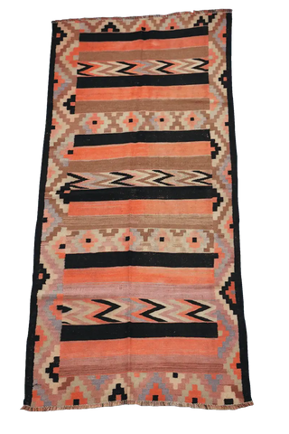 255x118 cm Qashqai Kilim Tribal Wool Rugs Hand Knotted Black Orange - Rugoutlet