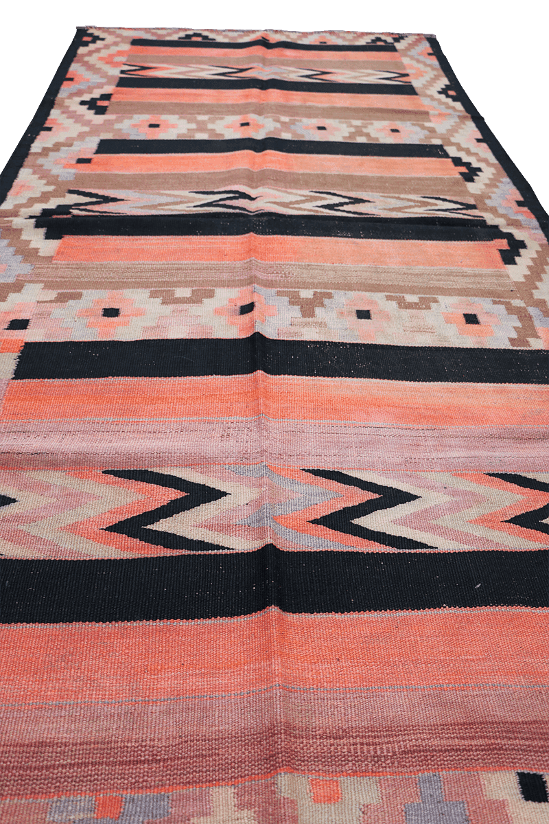 255x118 cm Qashqai Kilim Tribal Wool Rugs Hand Knotted Black Orange - Rugoutlet