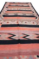 255x118 cm Qashqai Kilim Tribal Wool Rugs Hand Knotted Black Orange - Rugoutlet