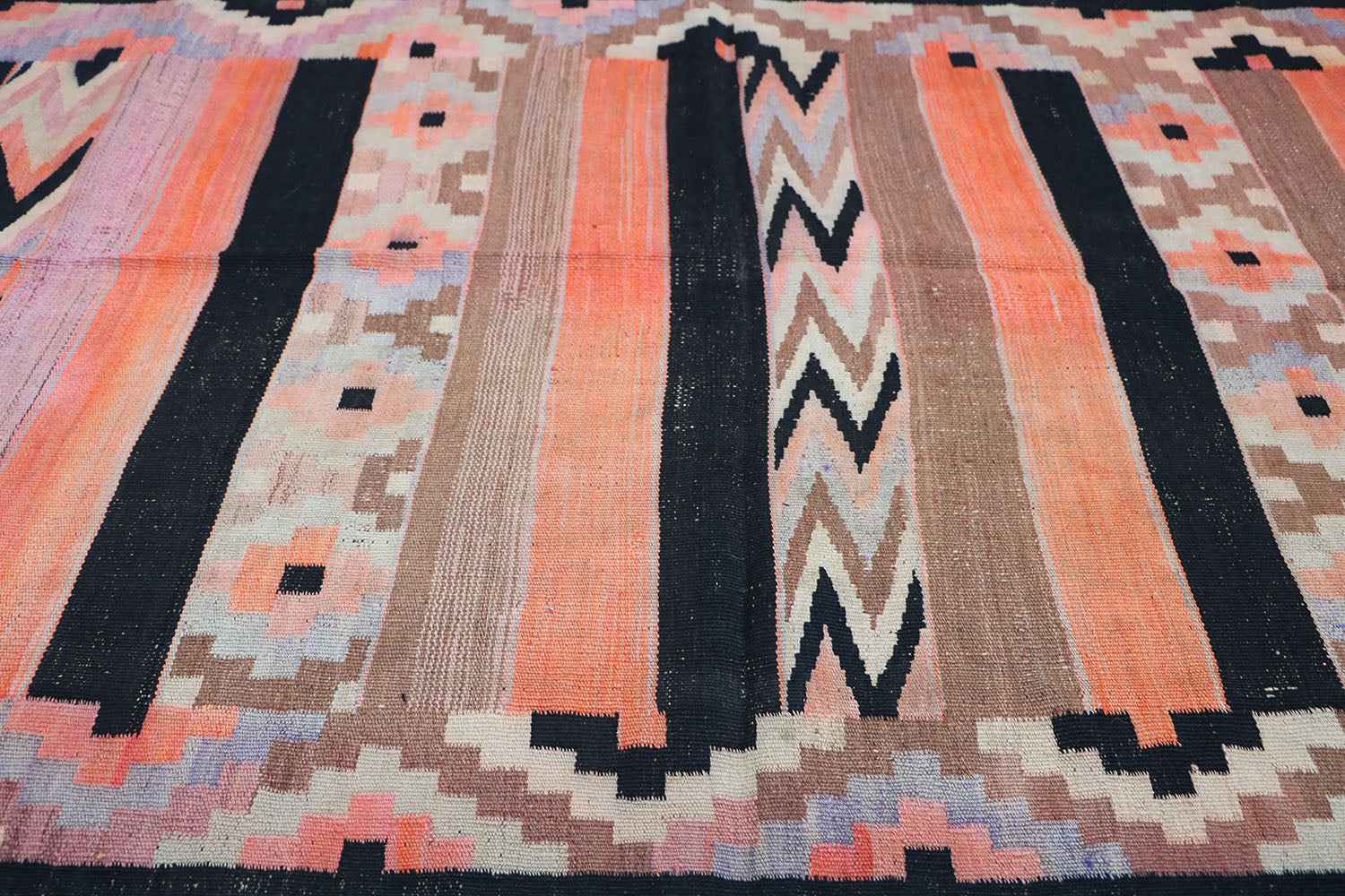 255x118 cm Qashqai Kilim Tribal Wool Rugs Hand Knotted Black Orange - Rugoutlet