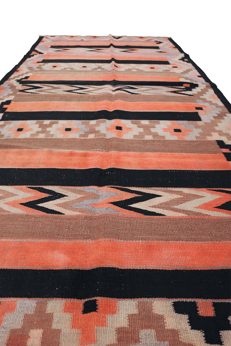 255x118 cm Qashqai Kilim Tribal Wool Rugs Hand Knotted Black Orange - Rugoutlet