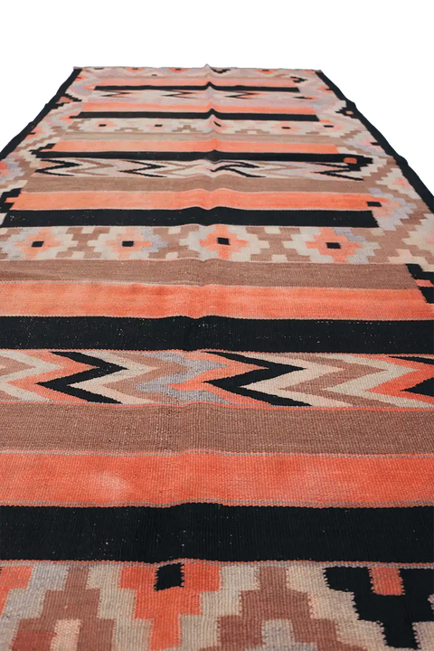 255x118 cm Qashqai Kilim Tribal Wool Rugs Hand Knotted Black Orange - Rugoutlet