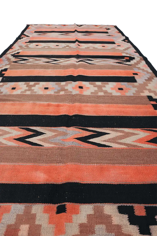 255x118 cm Qashqai Kilim Tribal Wool Rugs Hand Knotted Black Orange - Rugoutlet