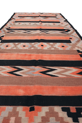 255x118 cm Qashqai Kilim Tribal Wool Rugs Hand Knotted Black Orange - Rugoutlet