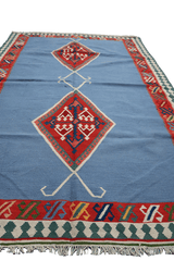 235x153 cm Qashqai Kilim Tribal Wool Rugs Hand Knotted Sky Blue - Rugoutlet