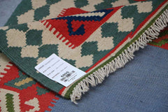 235x153 cm Qashqai Kilim Tribal Wool Rugs Hand Knotted Sky Blue - Rugoutlet