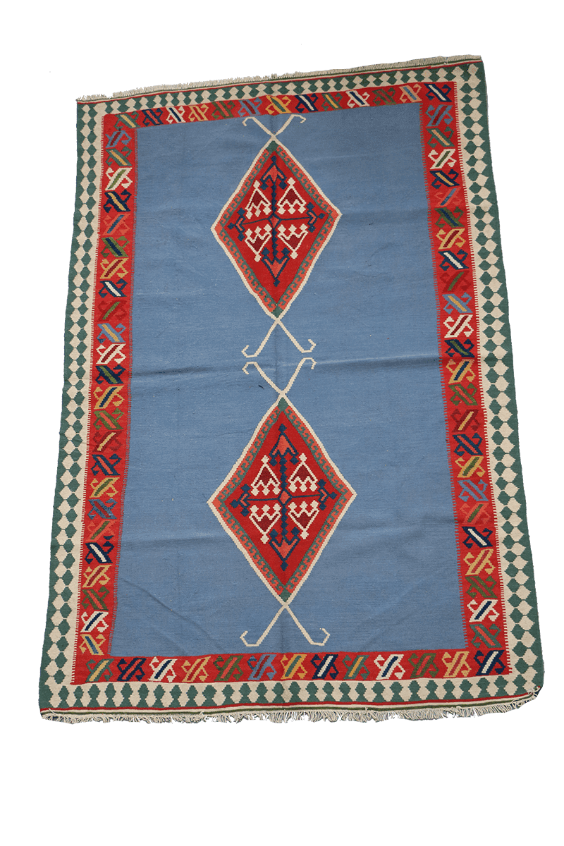 235x153 cm Qashqai Kilim Tribal Wool Rugs Hand Knotted Sky Blue - Rugoutlet