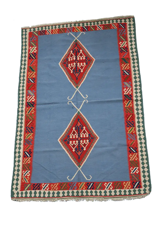 235x153 cm Qashqai Kilim Tribal Wool Rugs Hand Knotted Sky Blue - Rugoutlet