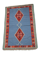 235x153 cm Qashqai Kilim Tribal Wool Rugs Hand Knotted Sky Blue - Rugoutlet