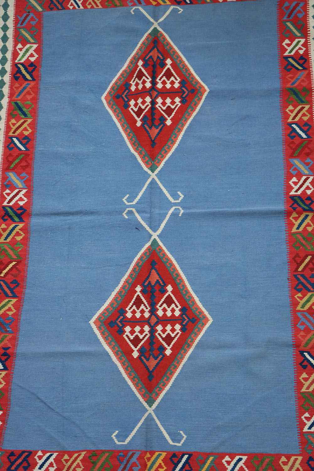 235x153 cm Qashqai Kilim Tribal Wool Rugs Hand Knotted Sky Blue - Rugoutlet